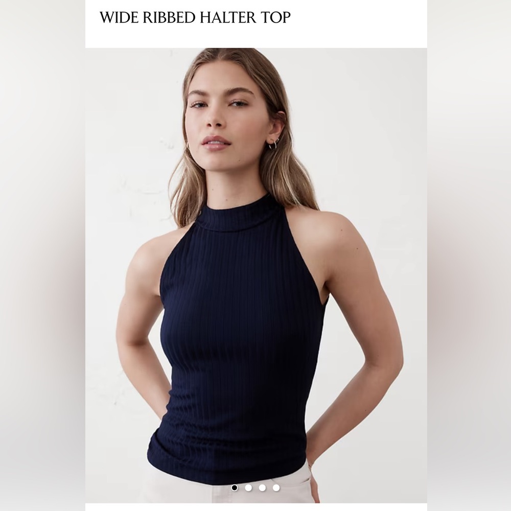 Banana Republic Wide Ribbed Halter Neck Sleeveless Top - Navy